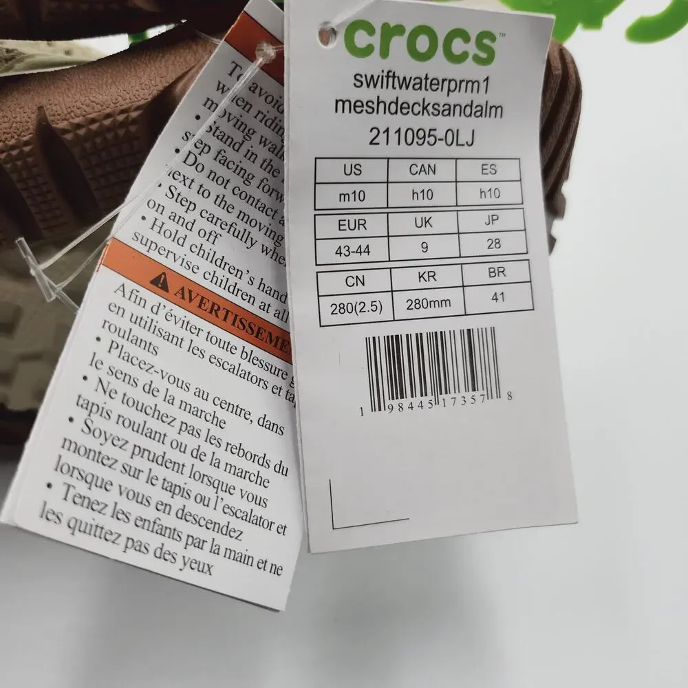 Men’s Size 10 Crocs Deck Sandal Swiftwater Mesh Upper Lightweight Beige 211095